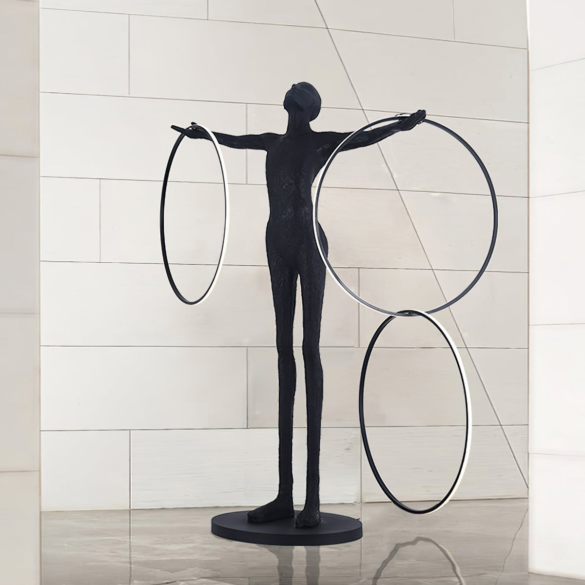 Eclipsa Dual-Ring Sculptural Zwart vloerlamp