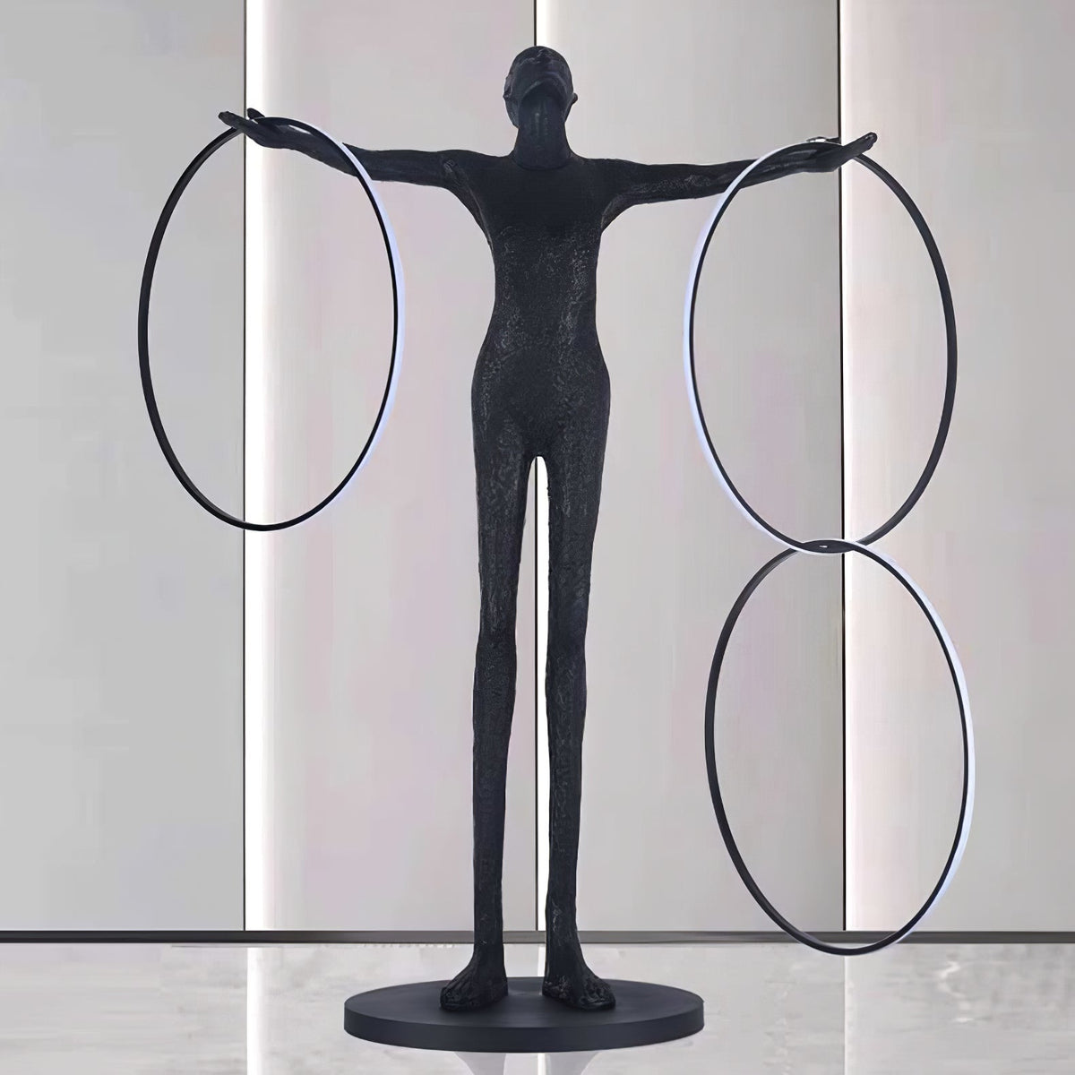 Eclipsa Dual-Ring Sculptural Zwart vloerlamp