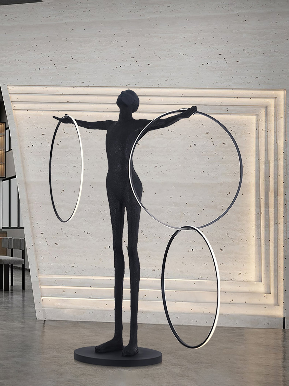 Eclipsa Dual-Ring Sculptural Zwart vloerlamp