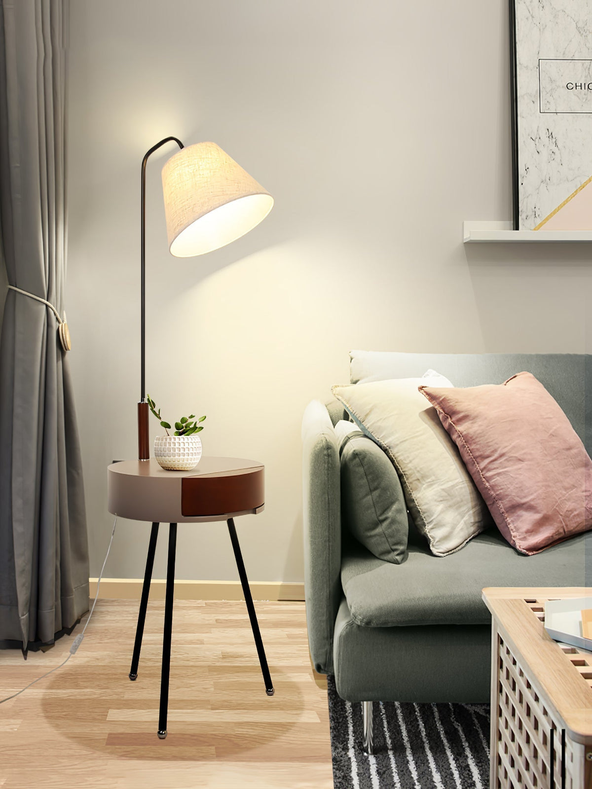 Lumo driepoot vloerlamp van linnen