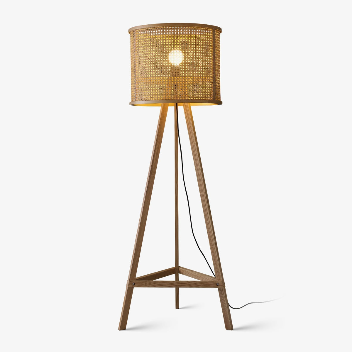 Olsolyra rotan geweven vloerlamp met driepoot en houten frame