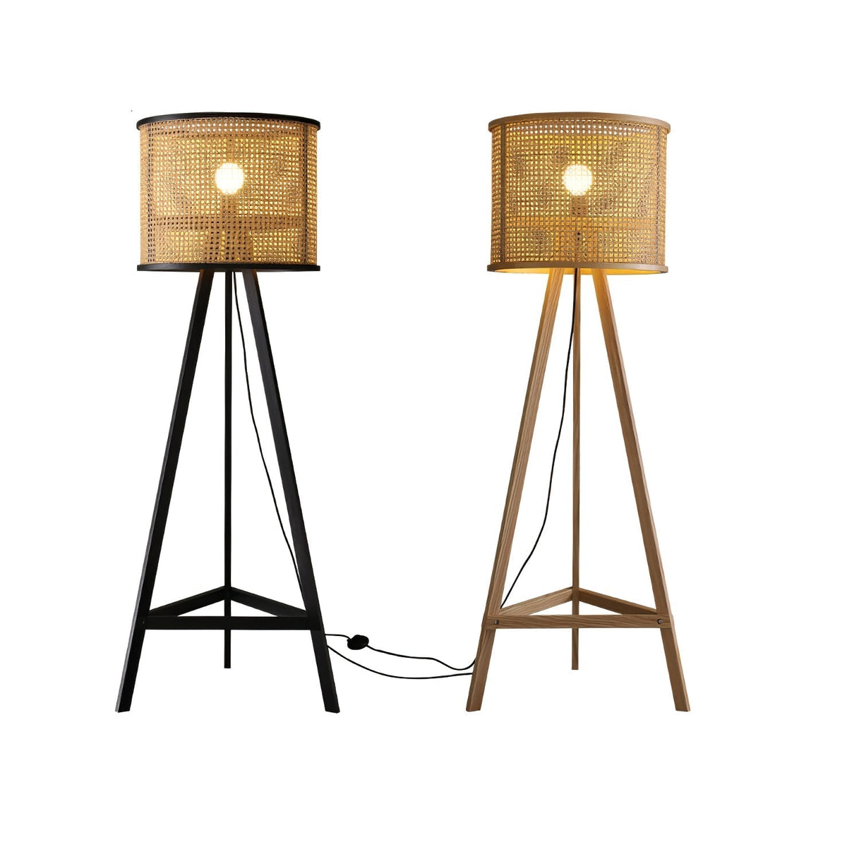 Olsolyra rotan geweven vloerlamp met driepoot en houten frame
