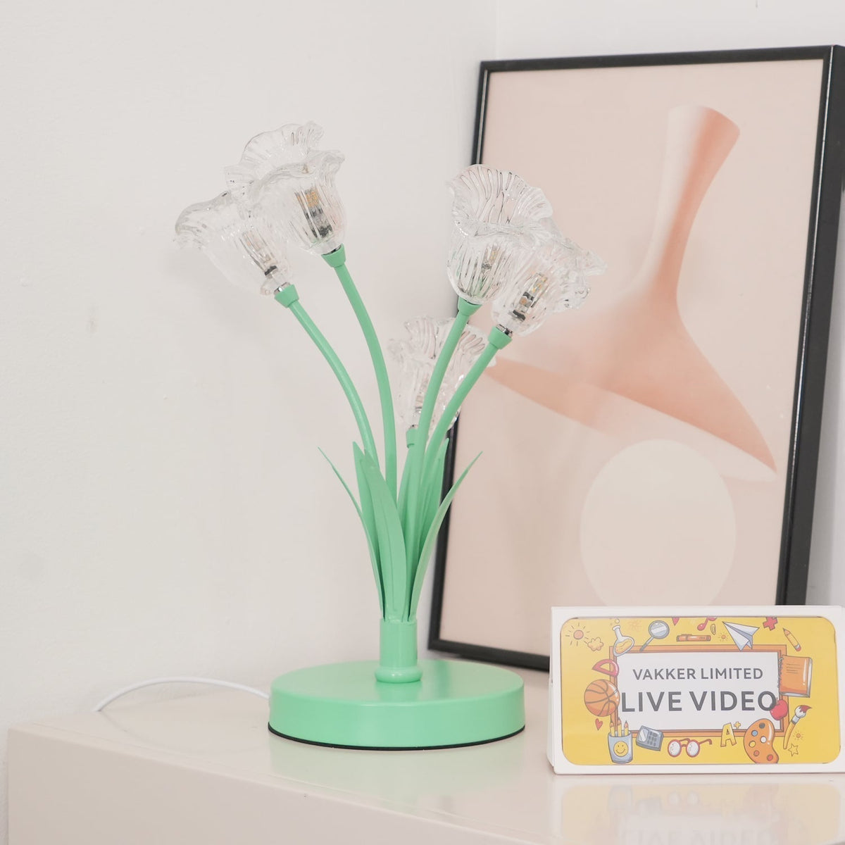 Aurdoril whimsical tafellamp met groene bloem van glas