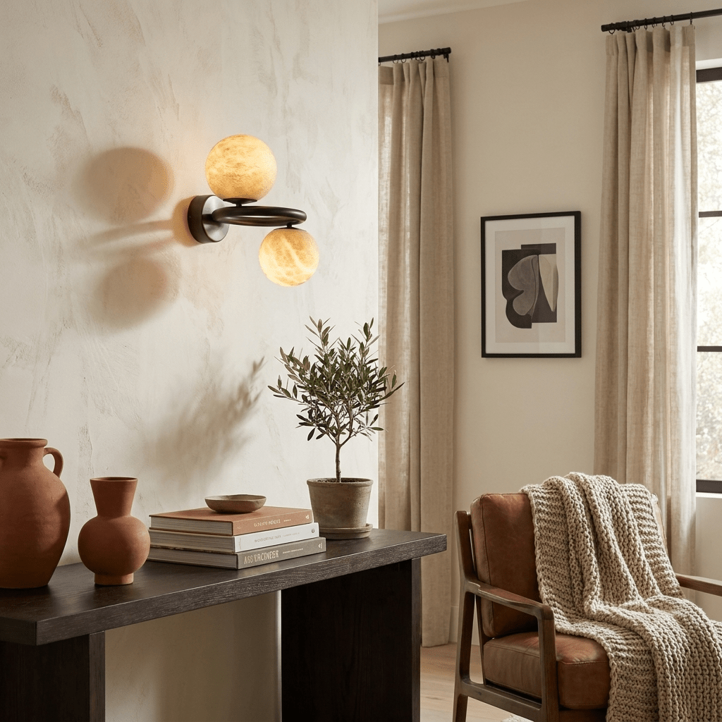 Two bollen albasten wandlamp