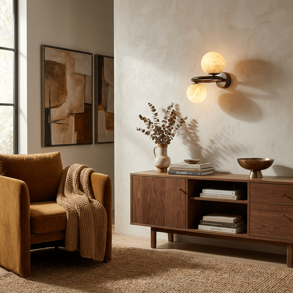 Two bollen albasten wandlamp