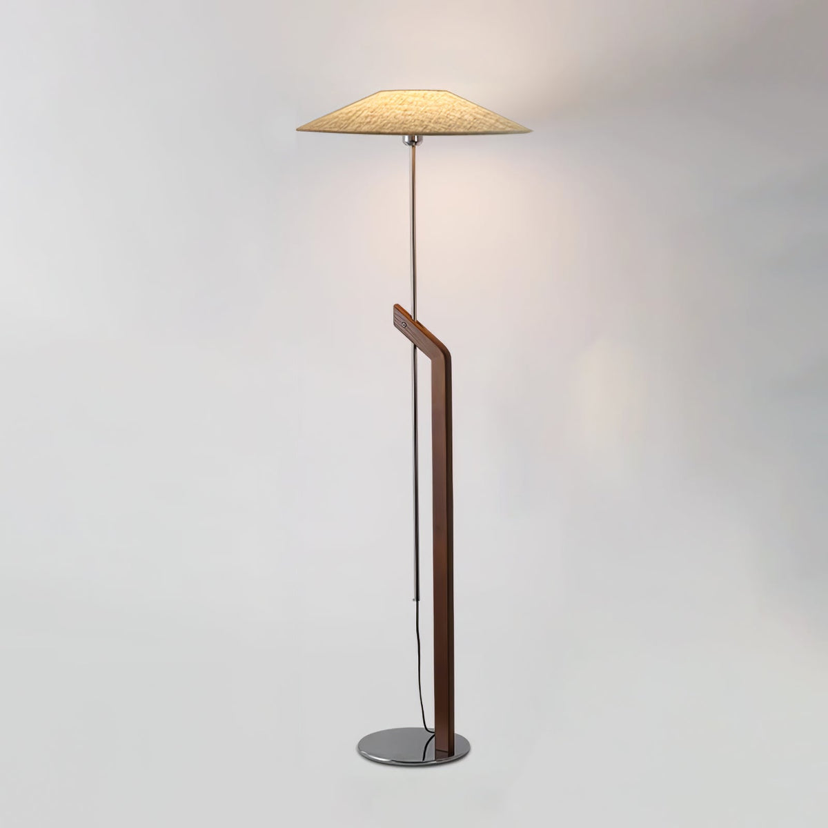 Lumorine Moderne vloerlamp met parapluhoofd in walnootkleur