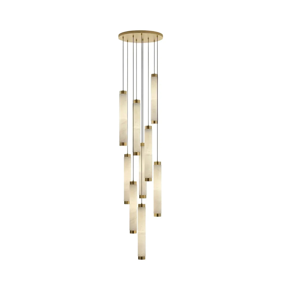 Lira cilindrische hanglamp van albast met goudkleurige afwerking