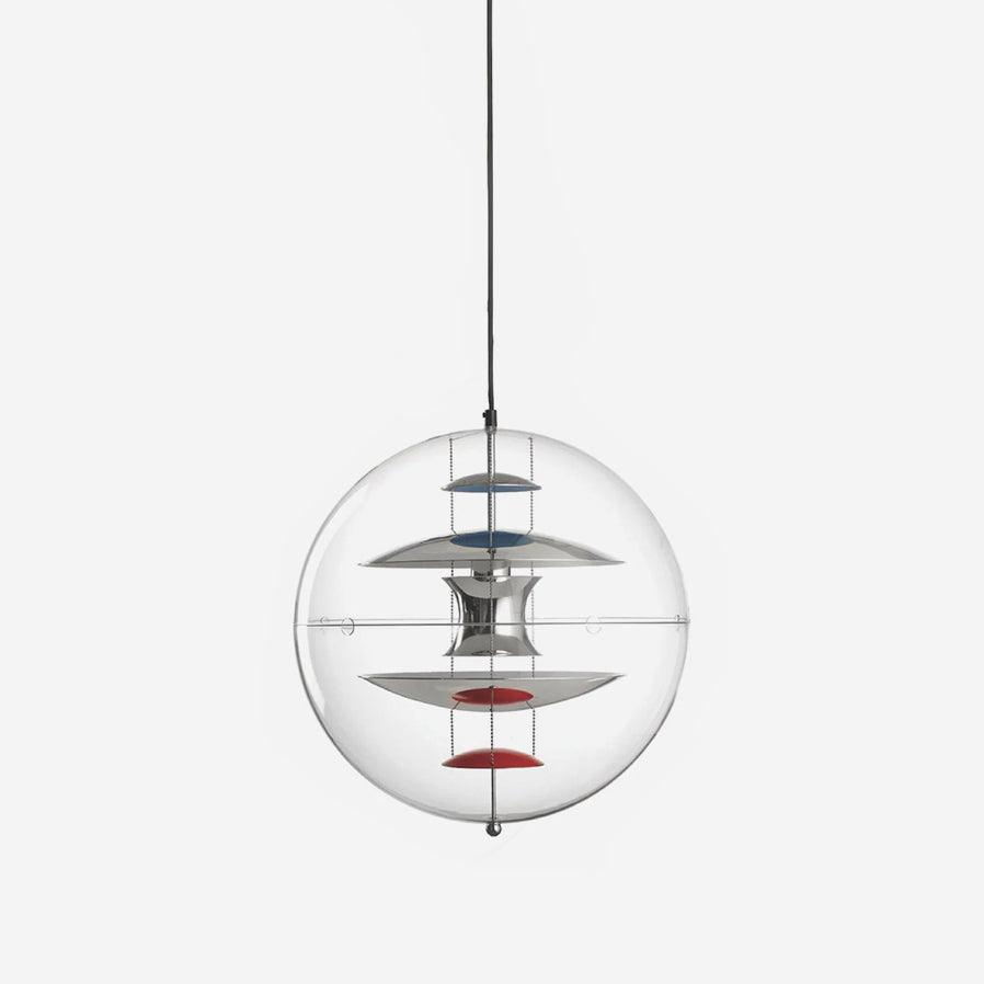 Moderne hanglamp met zwevende geometrische lagen, heldere bolvormige kap