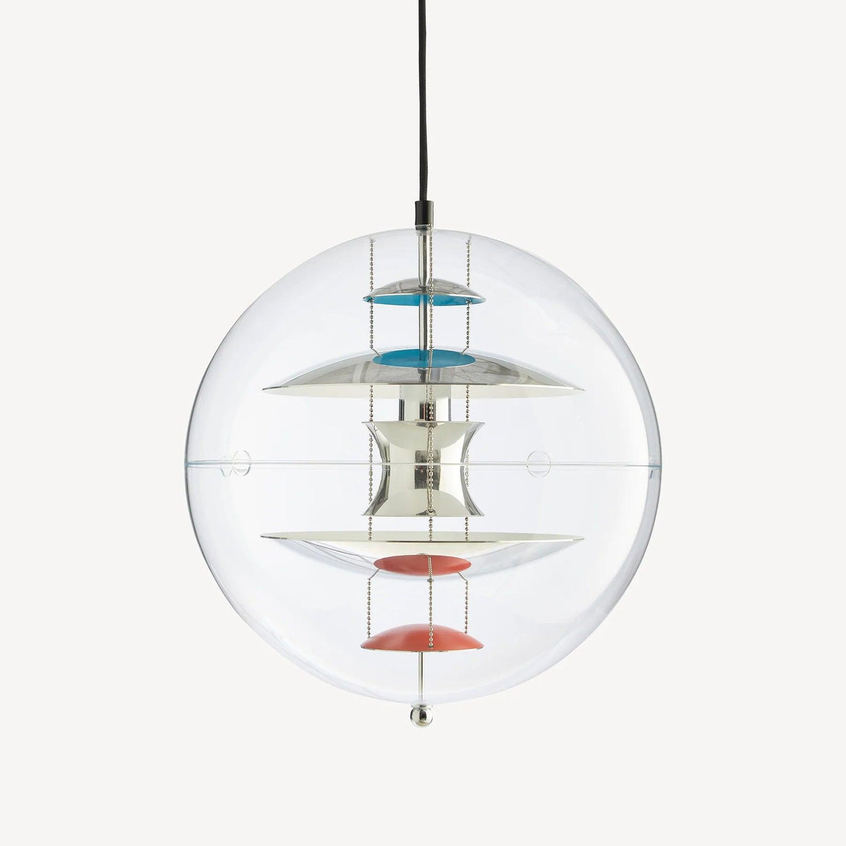 Moderne hanglamp met zwevende geometrische lagen, heldere bolvormige kap