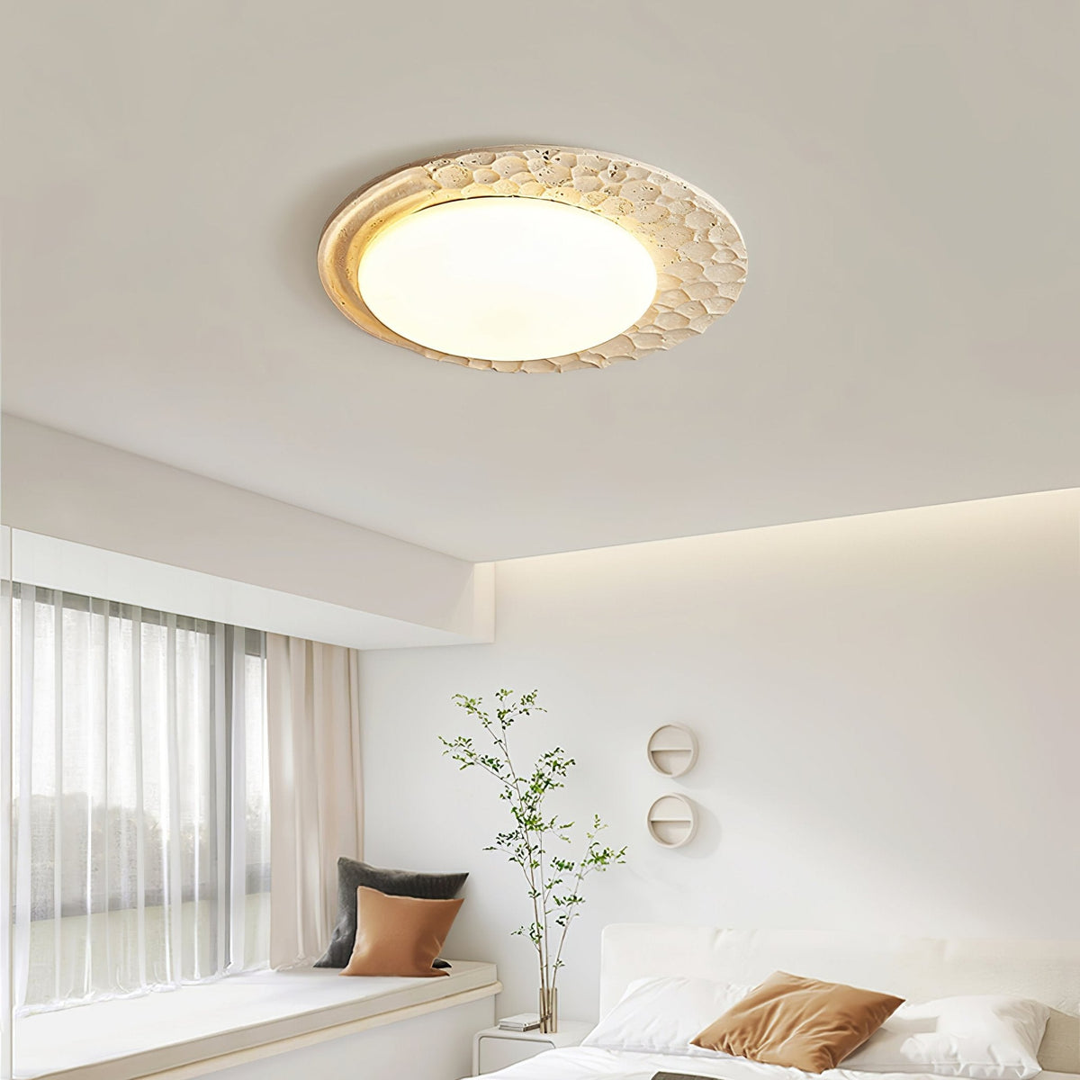 Ivsoris plafondlamp met textuur van geel travertin