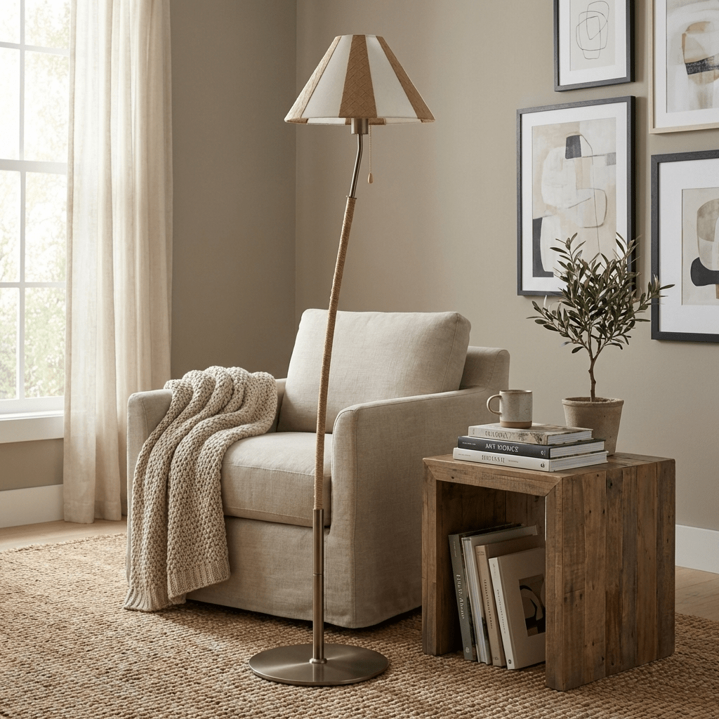 Selorelle gebogen gestreepte vloerlamp
