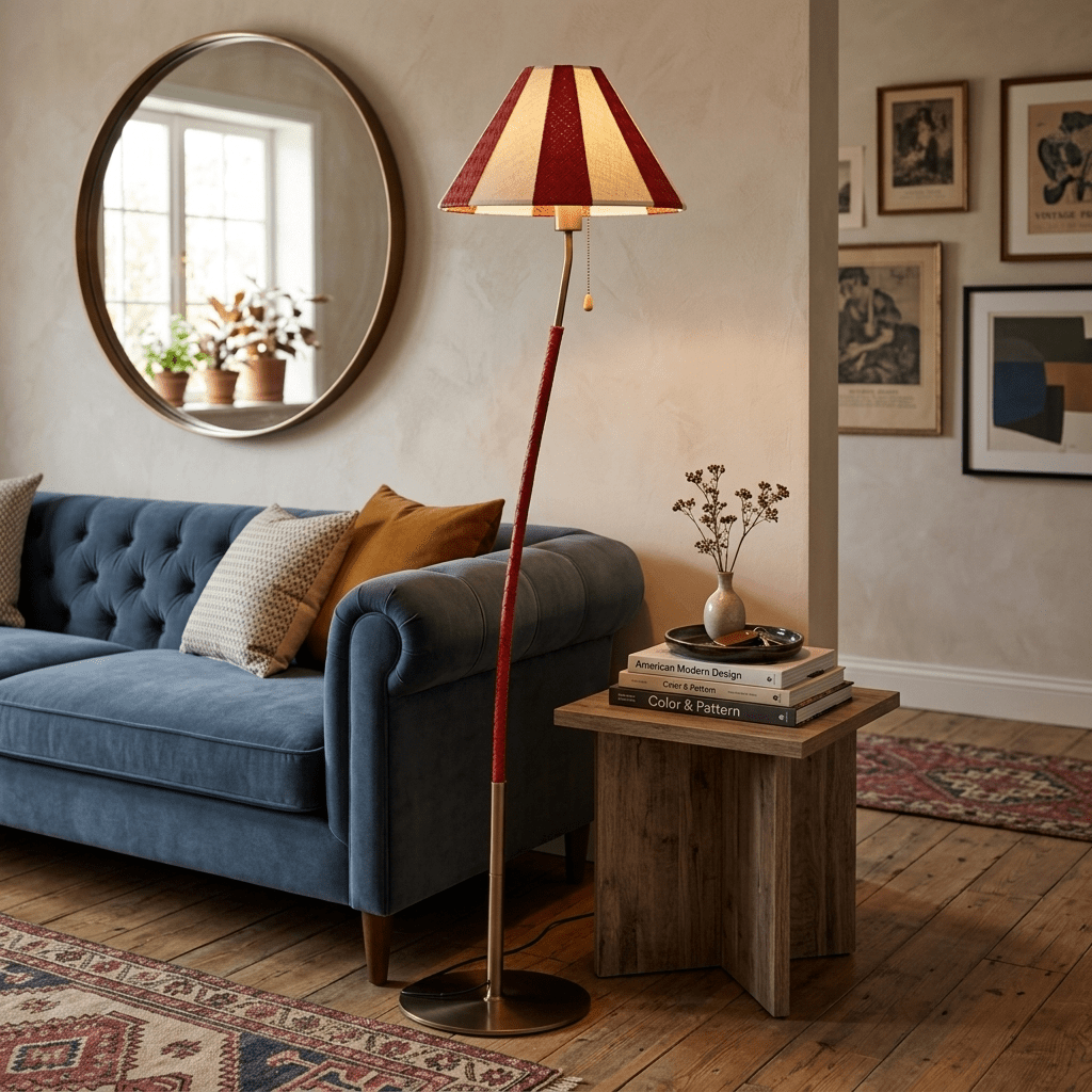 Selorelle gebogen gestreepte vloerlamp