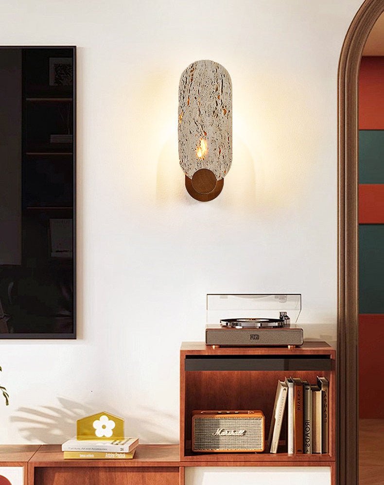 Sereneria wandlamp met Geel travertin en Walnootkleur