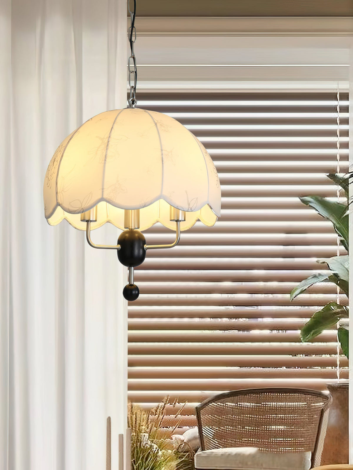 Ervaren Vintage Bloom Stoffen Hout hanglamp
