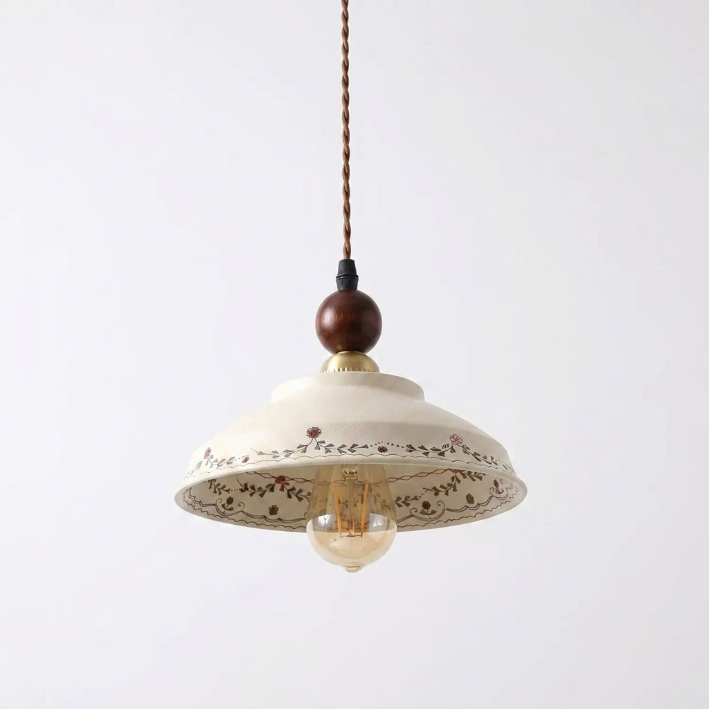 Orelerise hanglamp Off White Bloemblaad Koepel Walnoot Met Stekker Vintage Keuken