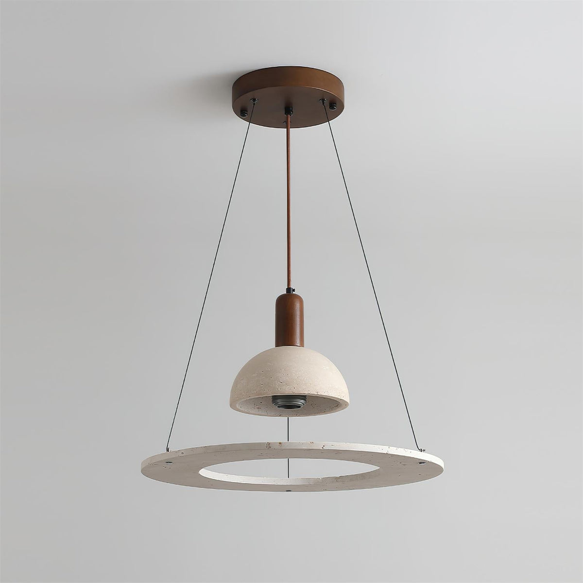 Valenise hanglamp met koepel en ring in travertin