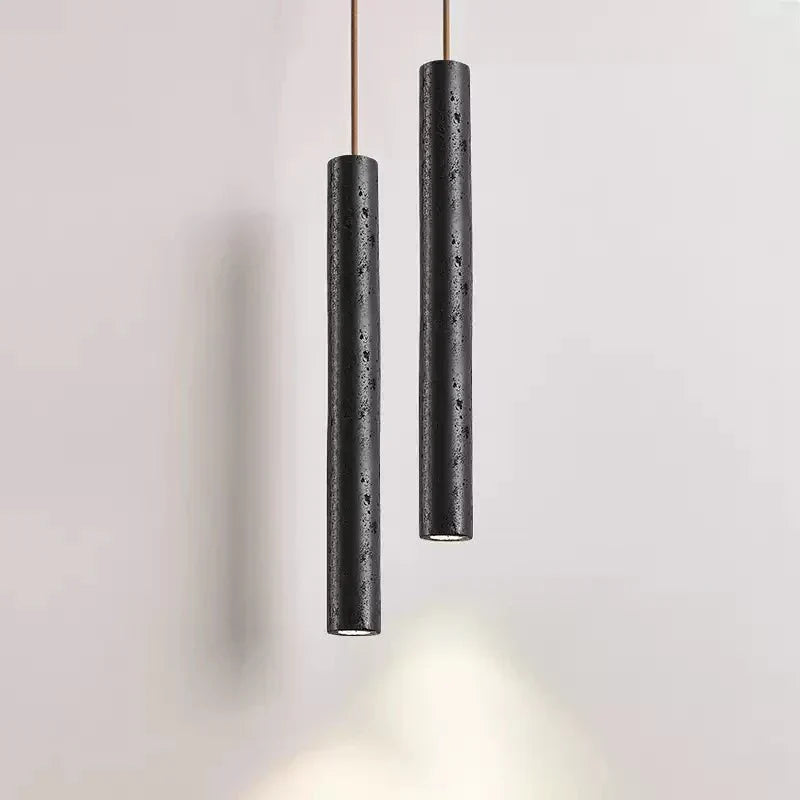 Fosb Slim Zwart travertin hanglamp met Buisvormige Behuizing