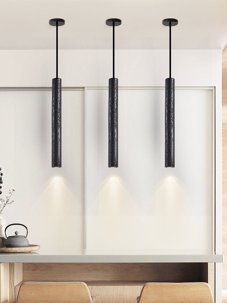 Fosb Slim Zwart travertin hanglamp met Buisvormige Behuizing