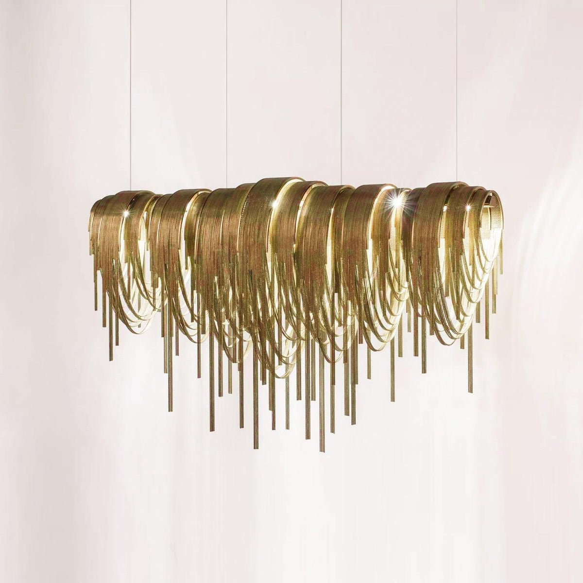 Tarien kroonluchter met gelaagde kettingen in nikklevering luxe