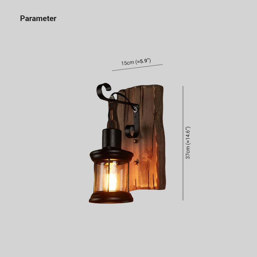 Alessio Retro Lantern LED Wandlampen Zwart Bronze Metaal Hout Slaapkamer