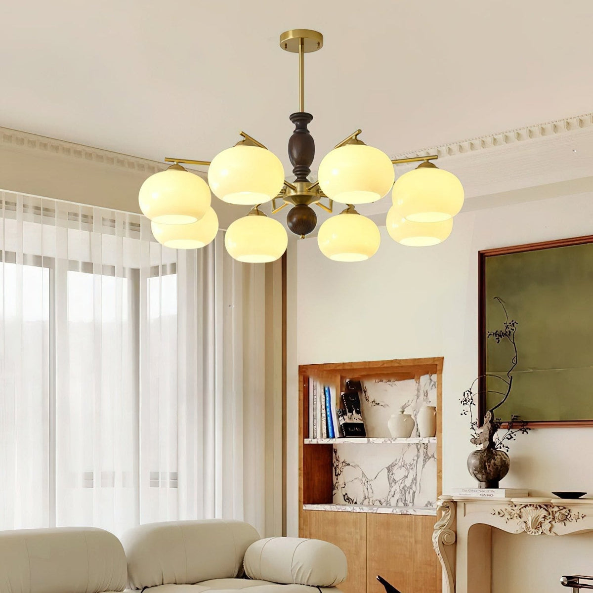 Elverora Kroonluchter Walnoot Beige Bolvormig