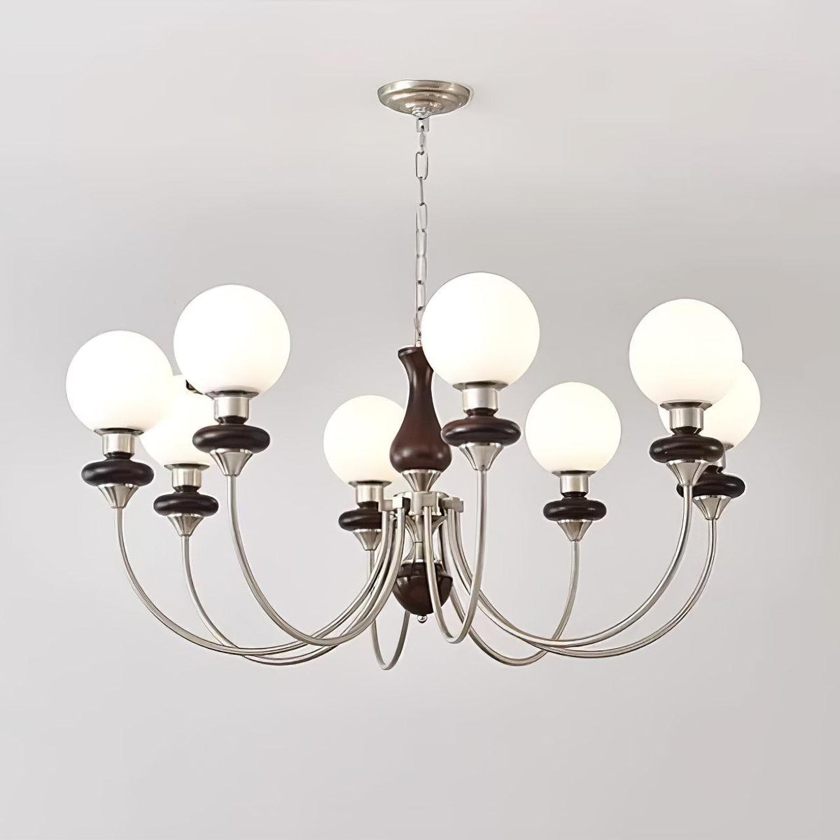 Rinoelle Kroonluchter Retro messing Walnoot glas
