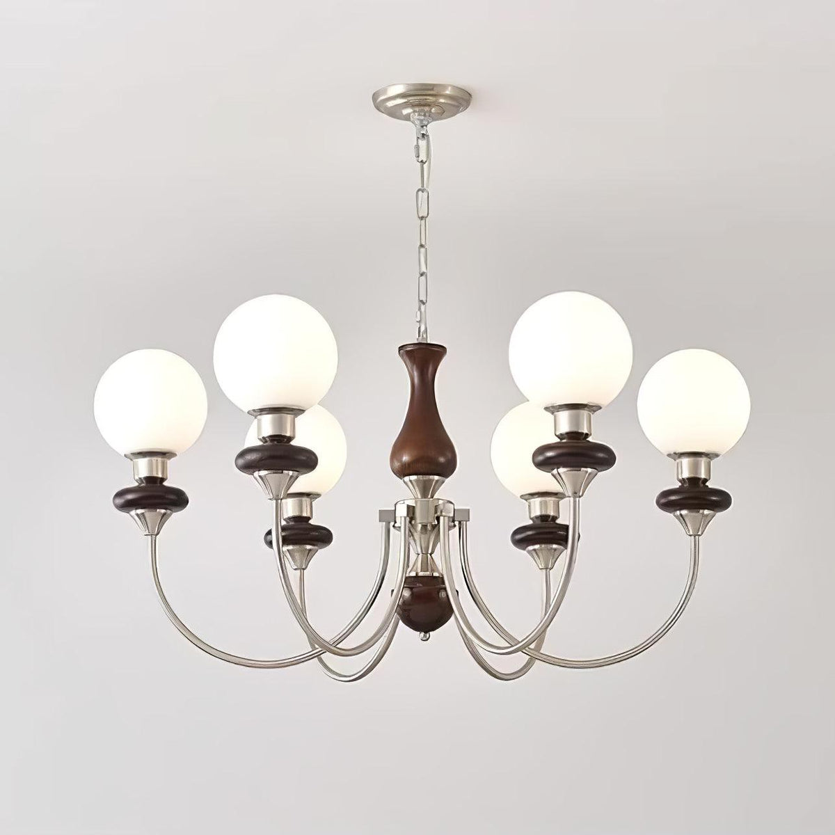 Rinoelle Kroonluchter Retro messing Walnoot glas