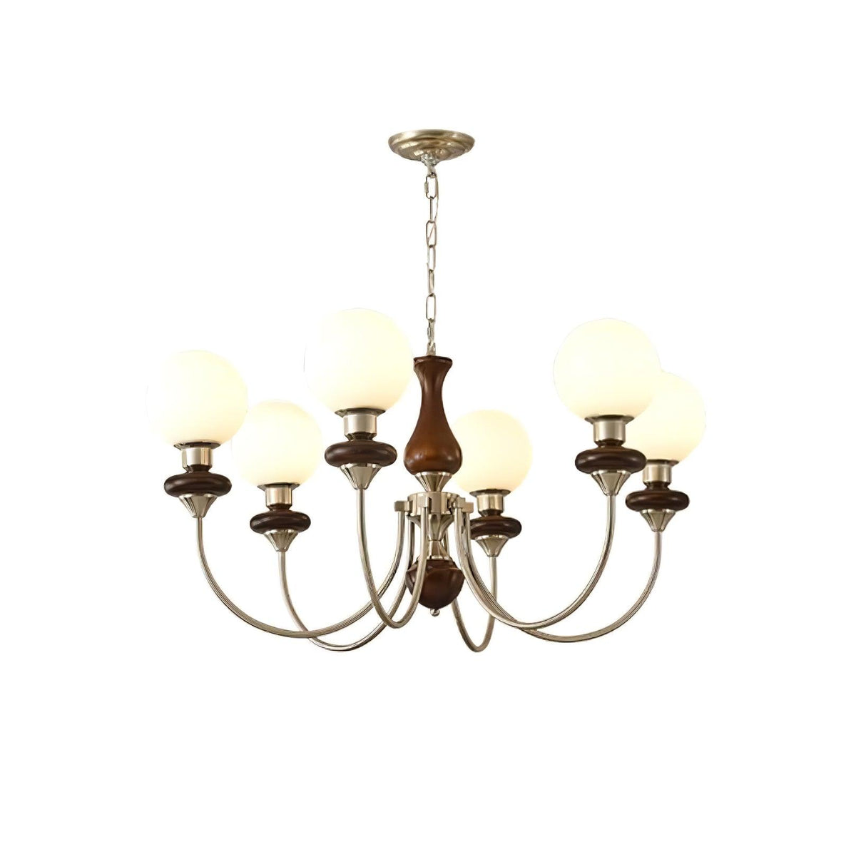 Rinoelle Kroonluchter Retro messing Walnoot glas