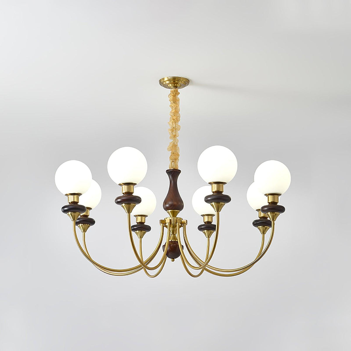 Rinoelle Kroonluchter Retro messing Walnoot glas
