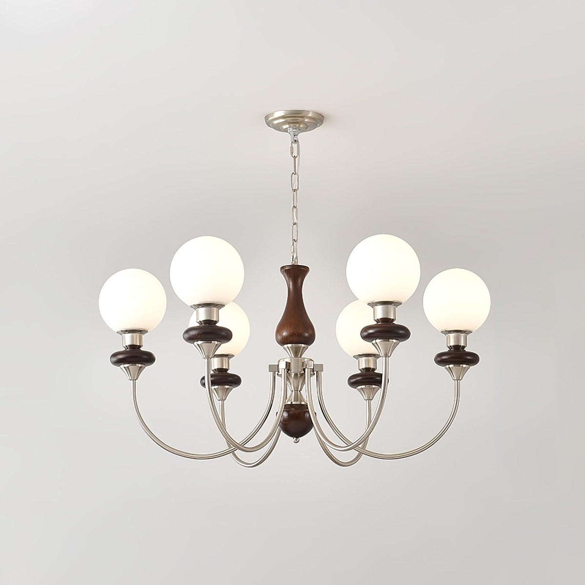 Rinoelle Kroonluchter Retro messing Walnoot glas