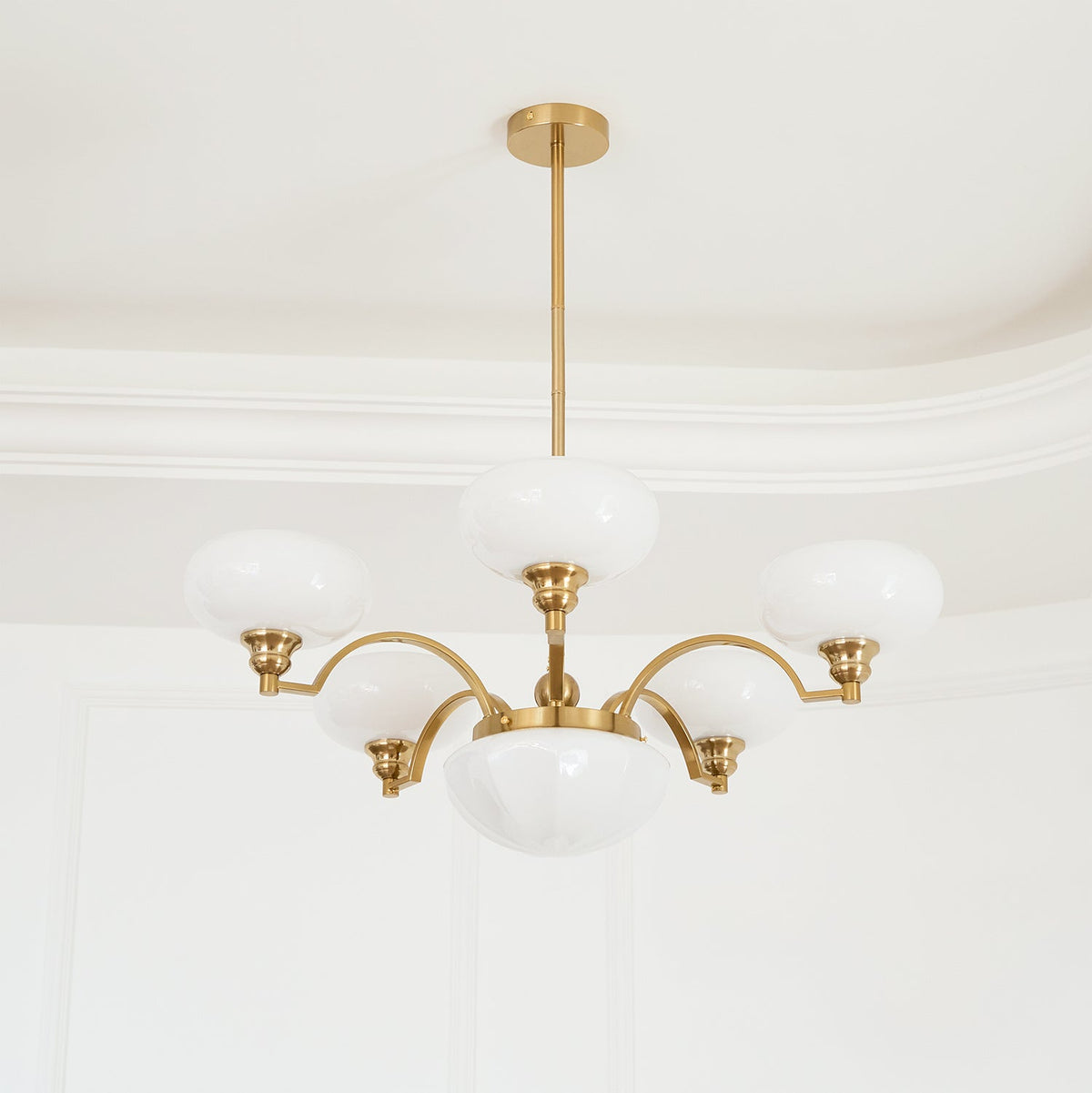 Veliniel kroonluchter Warre Satin Nickel glas IJzer