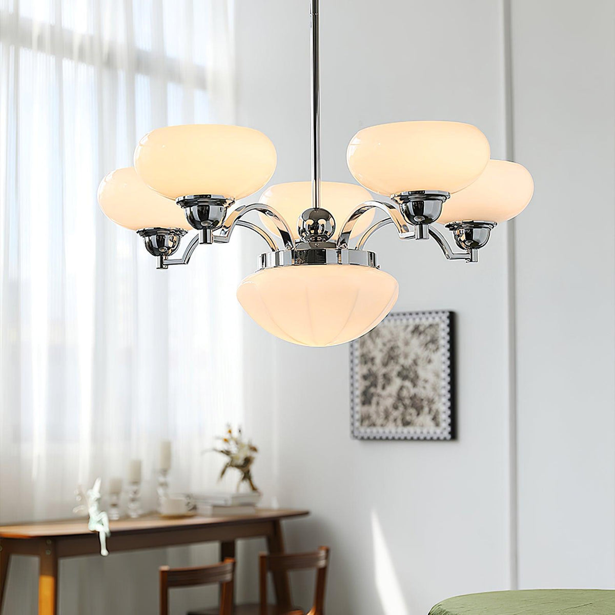 Veliniel kroonluchter Warre Satin Nickel glas IJzer
