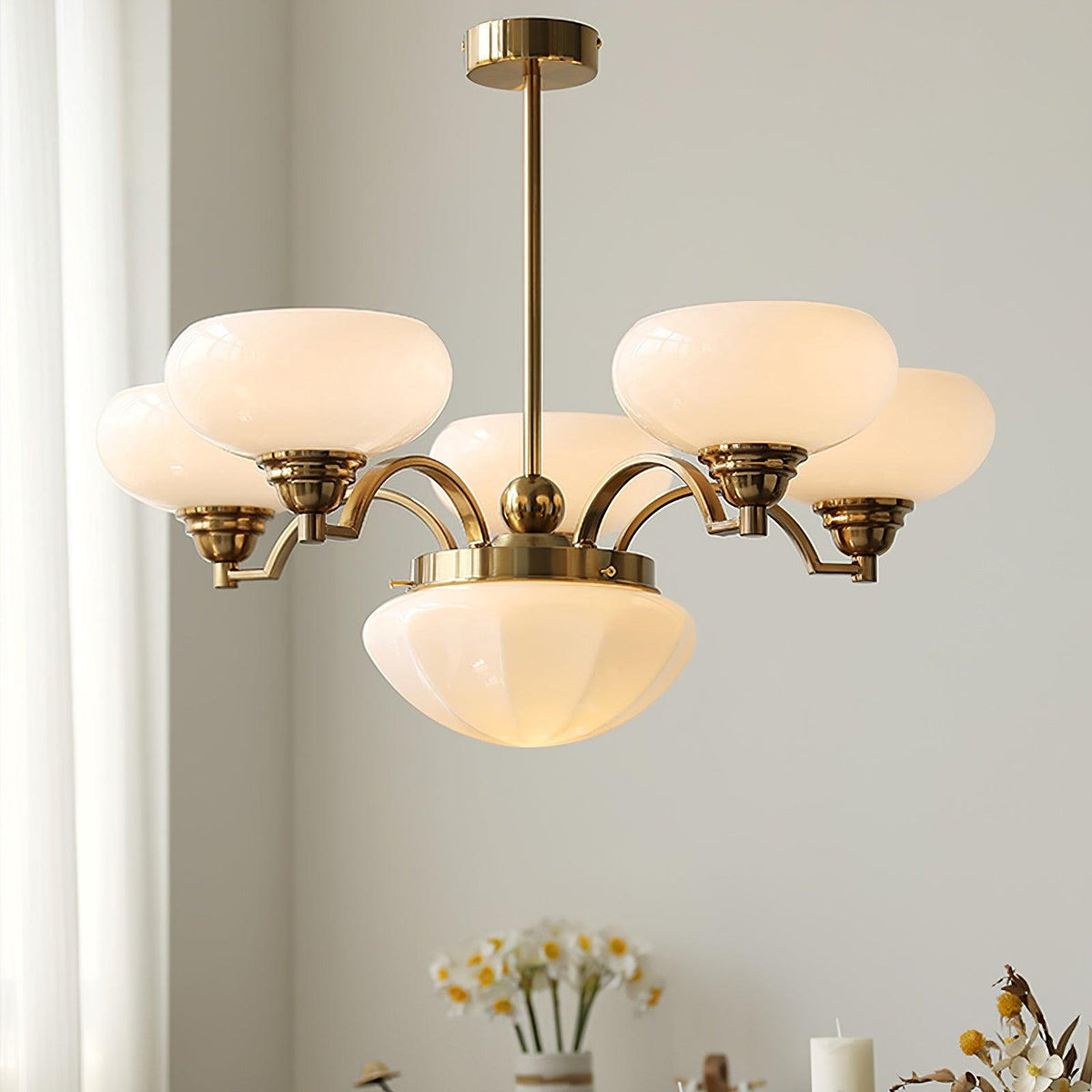 Veliniel kroonluchter Warre Satin Nickel glas IJzer