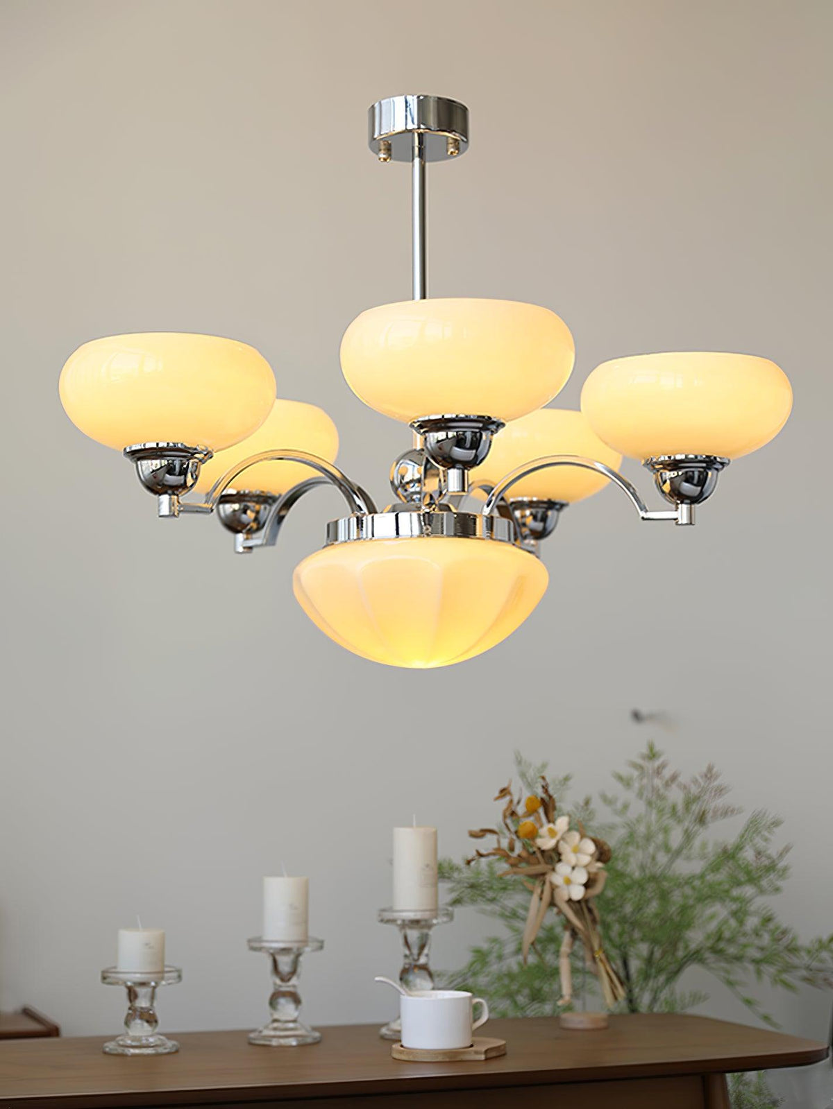 Veliniel kroonluchter Warre Satin Nickel glas IJzer