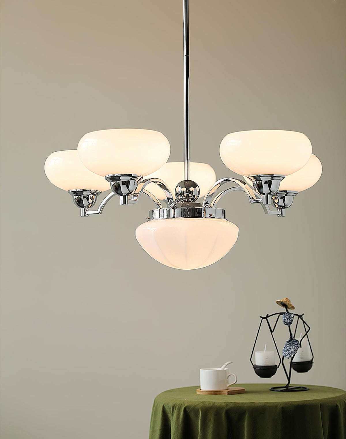 Veliniel kroonluchter Warre Satin Nickel glas IJzer