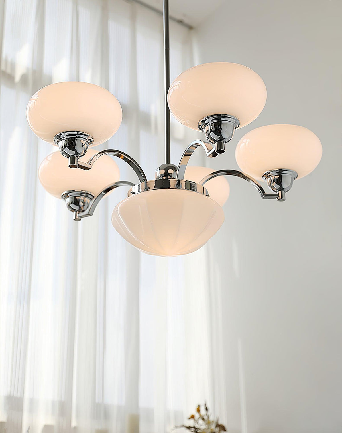 Veliniel kroonluchter Warre Satin Nickel glas IJzer