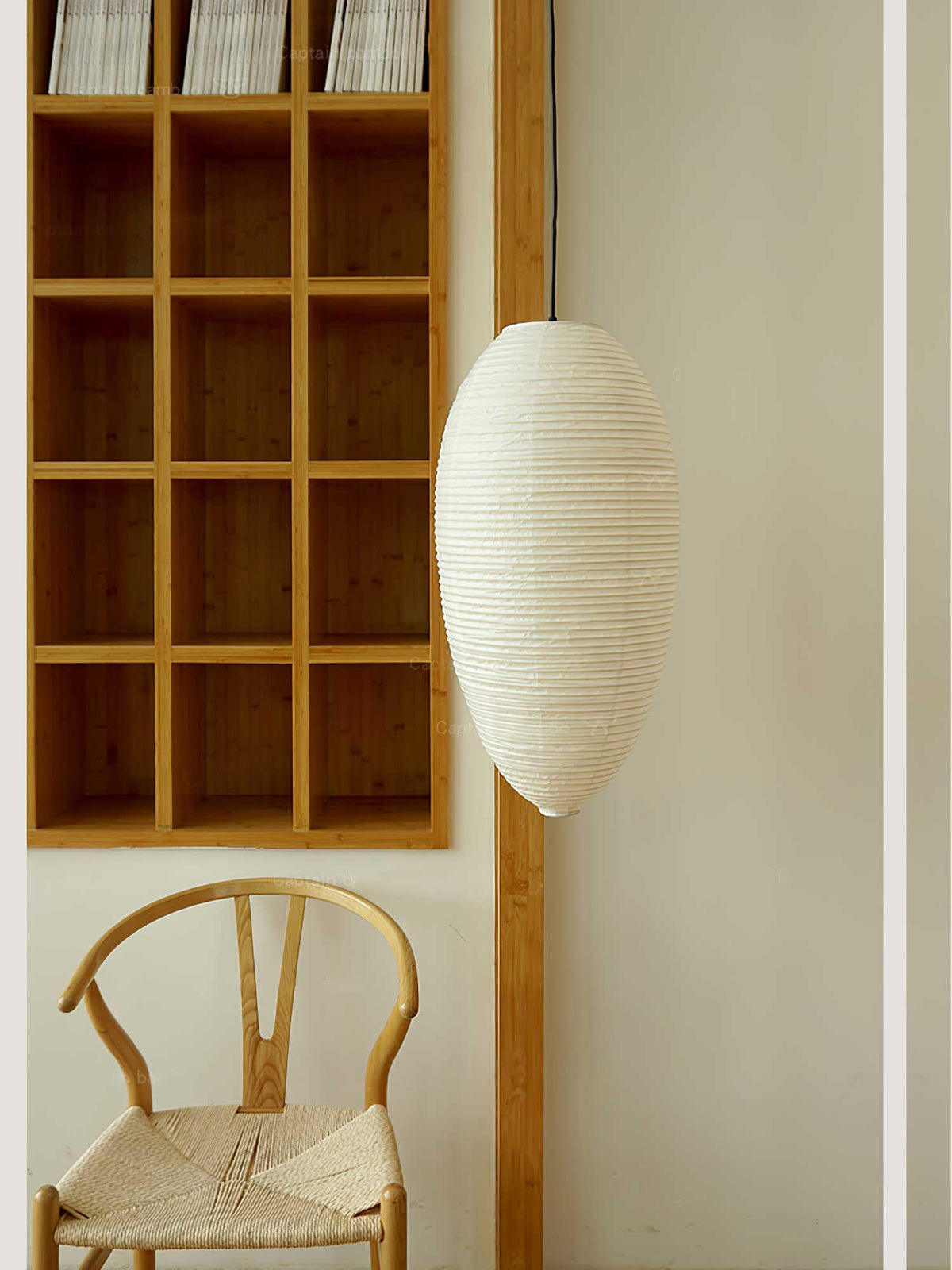 Myraean Moderne minimalistische hanglamp met bamboe en papier in kastanjebruin
