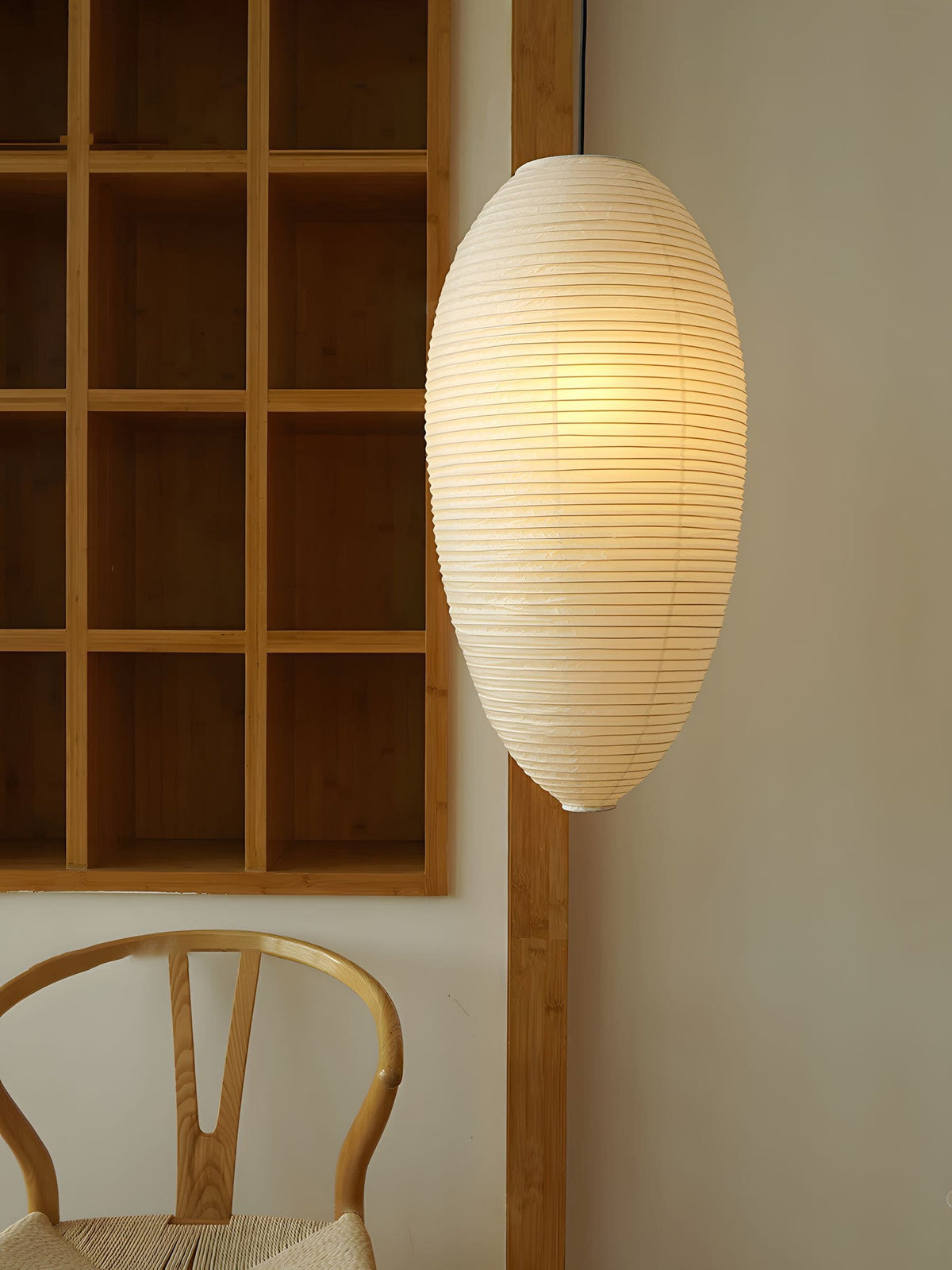 Myraean Moderne minimalistische hanglamp met bamboe en papier in kastanjebruin