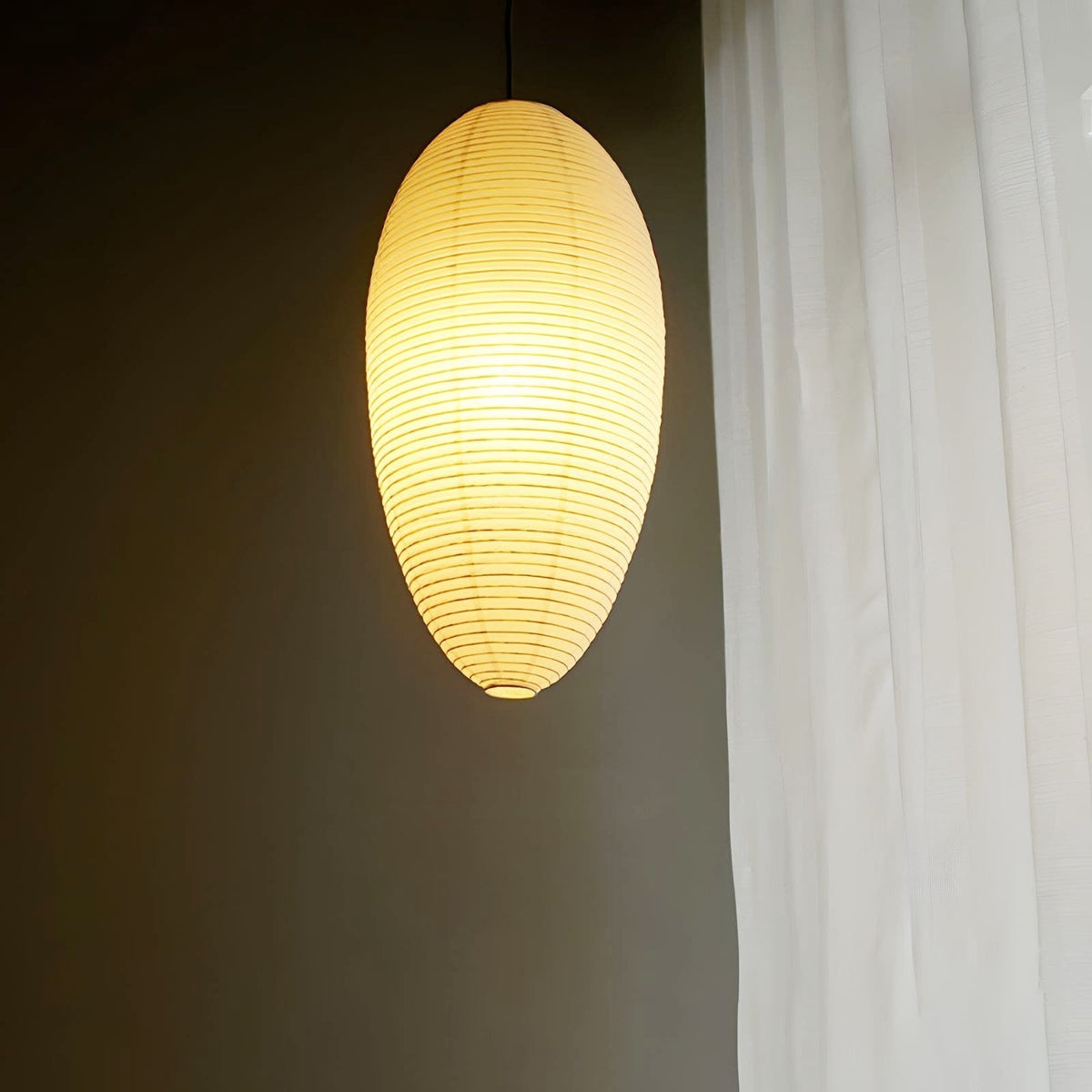Myraean Moderne minimalistische hanglamp met bamboe en papier in kastanjebruin