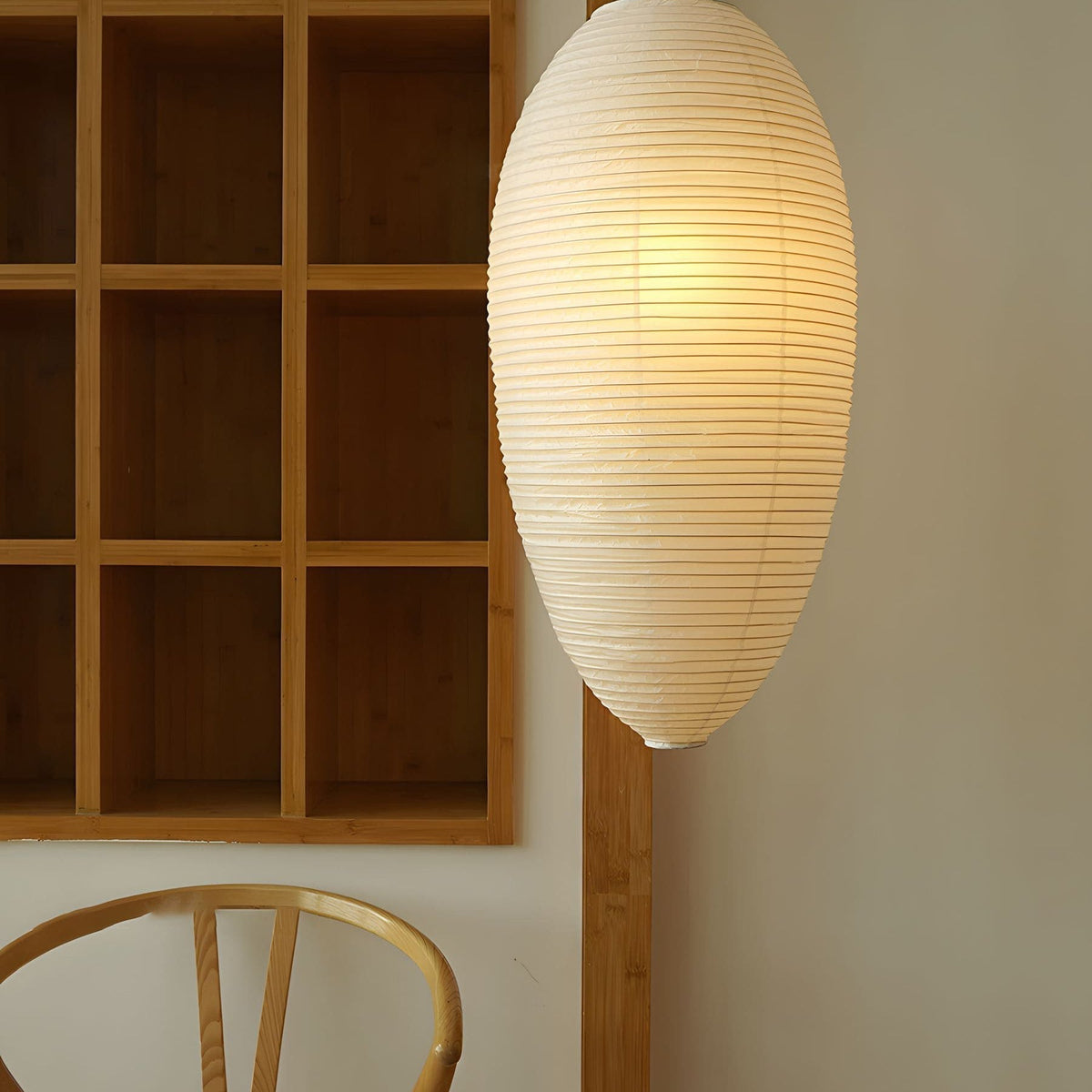 Myraean Moderne minimalistische hanglamp met bamboe en papier in kastanjebruin