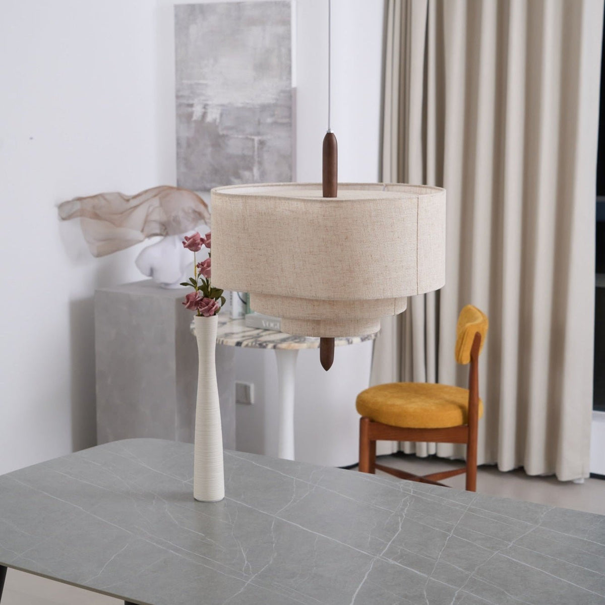 Salemu elegantie Wave Ladder Houten Stof hanglamp