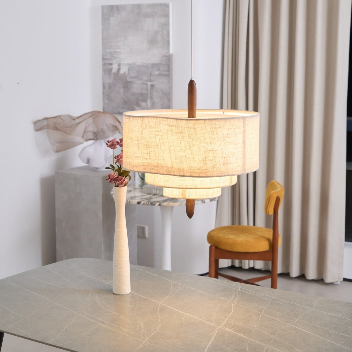 Salemu elegantie Wave Ladder Houten Stof hanglamp