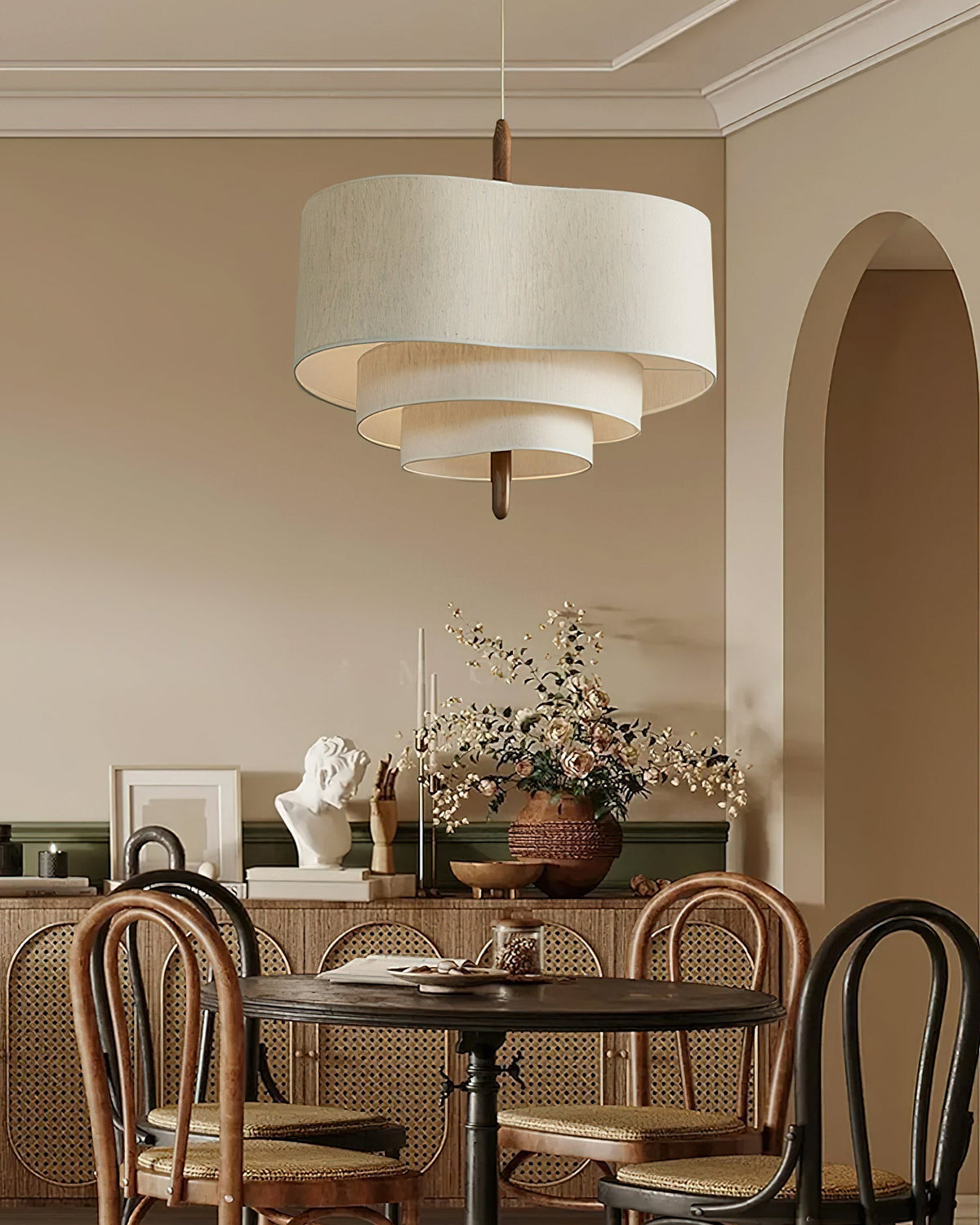 Salemu elegantie Wave Ladder Houten Stof hanglamp