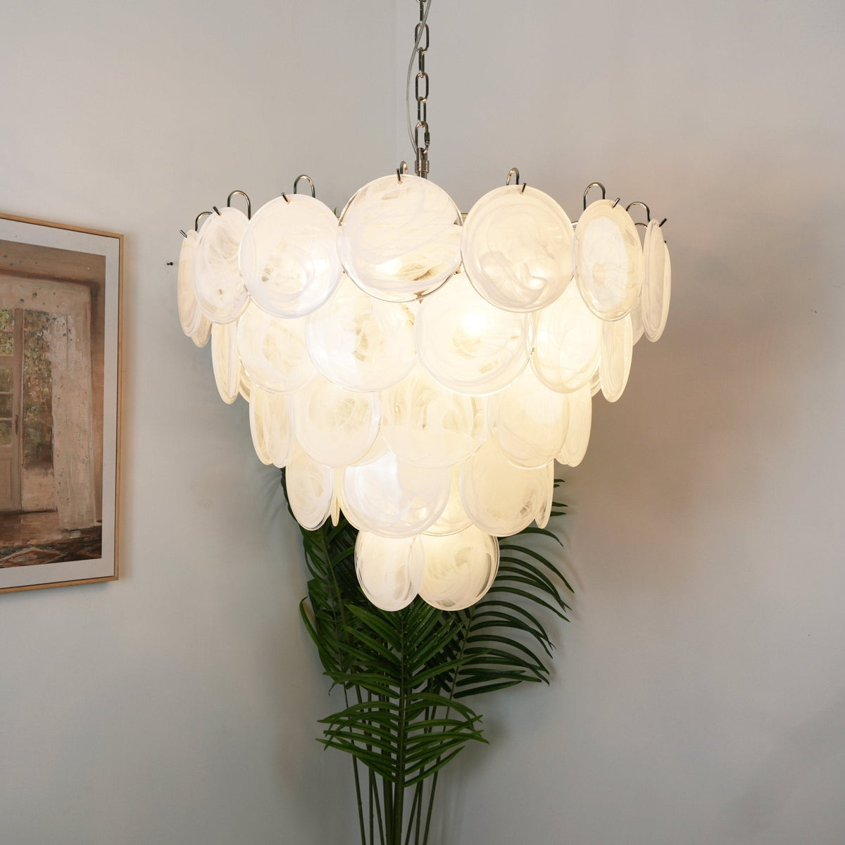 Veloelle Kroonluchter Wit Murano-glas Schijf Hedendaags