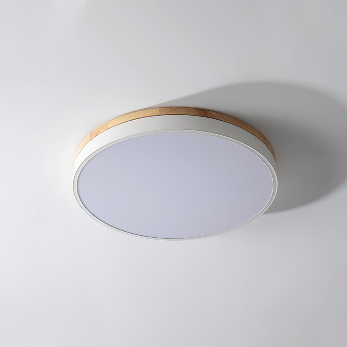Daelis Witte Ronde plafondlamp met Houten Accent