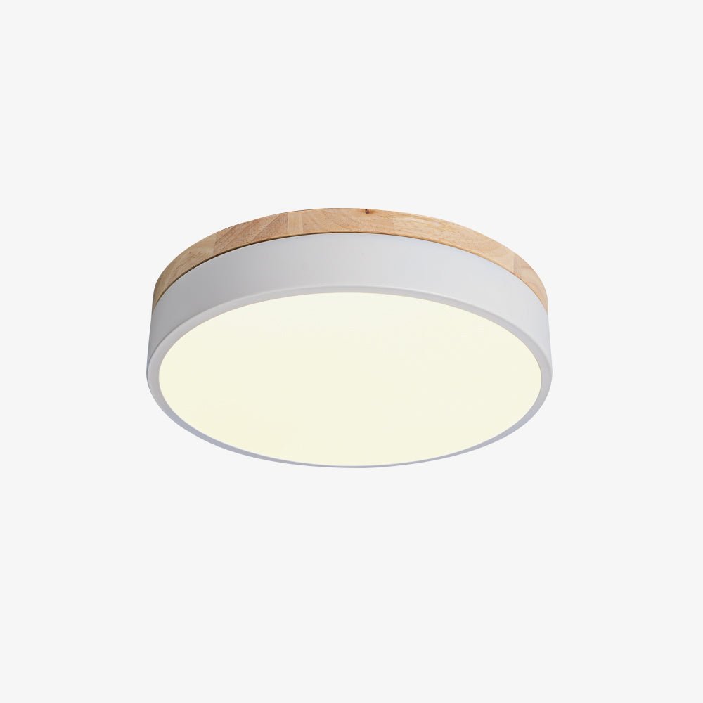 Daelis Witte Ronde plafondlamp met Houten Accent