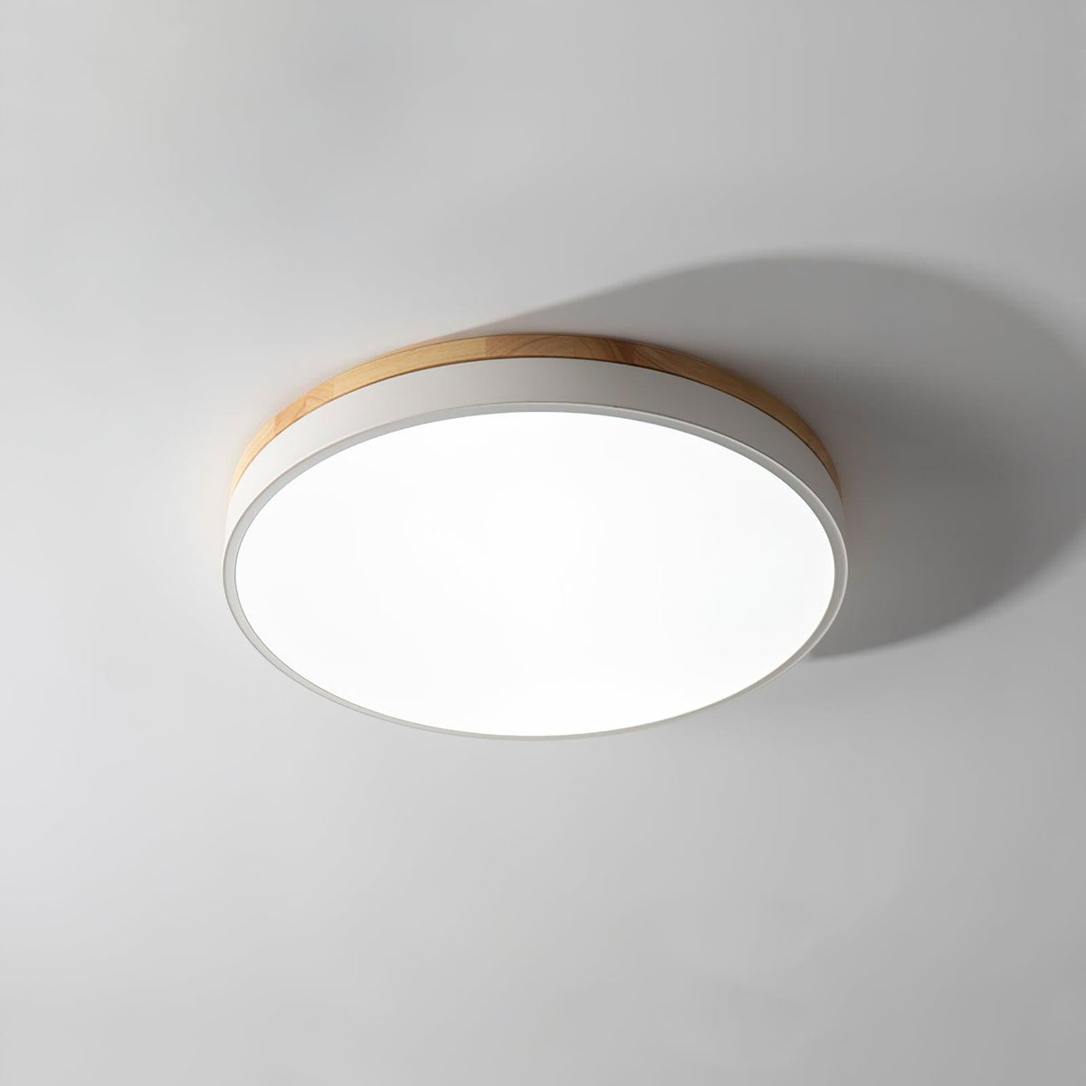 Daelis Witte Ronde plafondlamp met Houten Accent