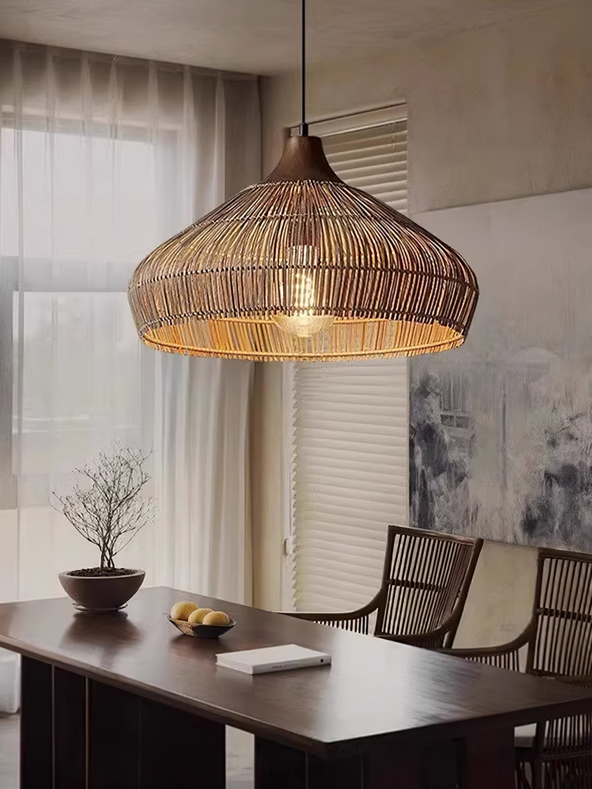 Lythean elegantie Art hanglamp van rotan en hout