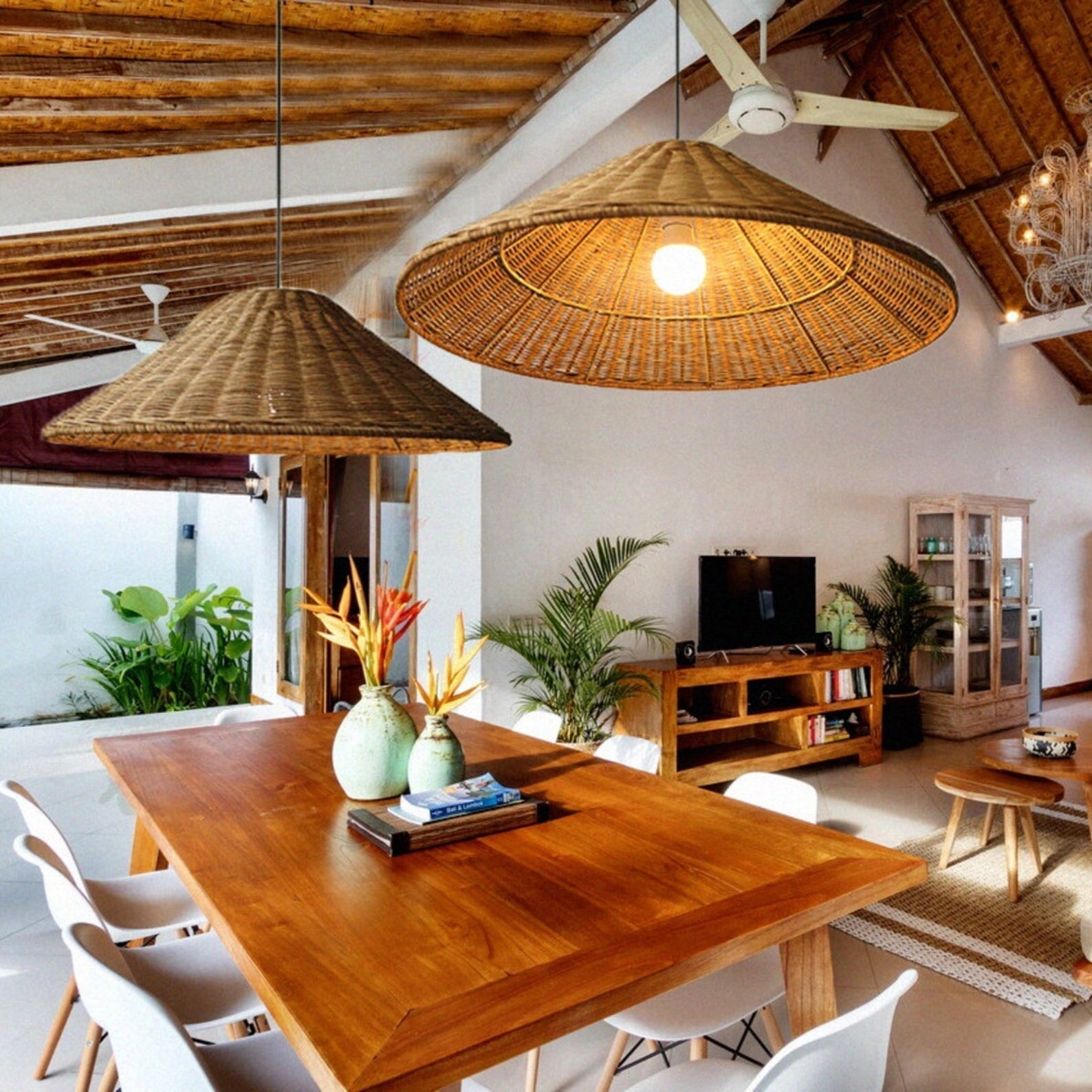 Muto Vintage Met de Hand Gemaakt LED Rotan Hanglampen Woonkamer