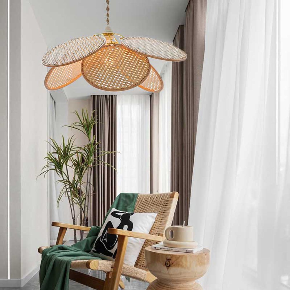 Ritta Franse Landelijke Rotan Weef Hanglamp Hout Slaapkamer
